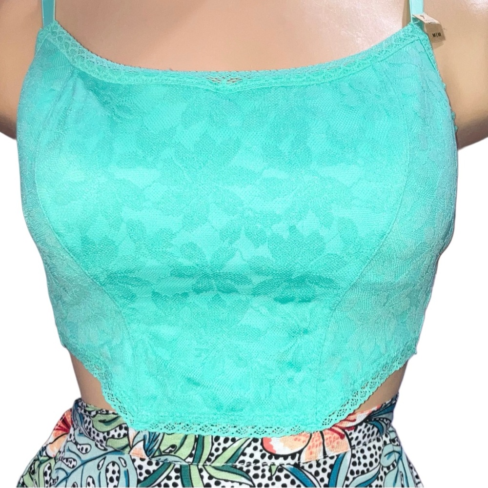Victoria Secret Pink Wireless Lightly Lined Lace Corset Bralette Bra Green M NWT